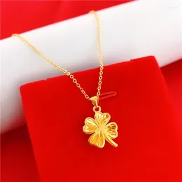 Pendants Lucky 14k Gold Colour Hollow Clover Necklace For Women Bride Wedding Birthday Valentine's Day Chain Jewellery Gifts