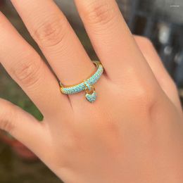 Wedding Rings CWWZircons Adjustable Size Open Cuff Round Blue Turquoises Stone Chic Love Heart Charm For Women Trendy Jewellery Gift R285