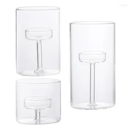 Candle Holders Glass Tealight 3Pcs Clear For Home Decor Holder Candlestick Stand