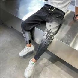 Men's Jeans Black Cropped Trousers Graphic For Men Male Cowboy Pants Buggy 2024 Trend Baggy Stacked Denim Cotton Autumn Clothing Retro