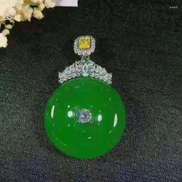 Pendant Necklaces Factory Wholesale 925 Silver Plated Inlaid High Green Chalcedony Safety Buckle Agate Jade