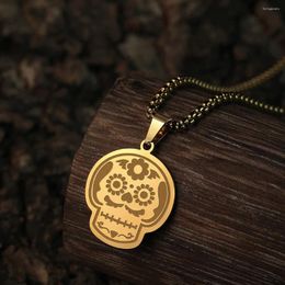 Pendant Necklaces Todorova Mustache Floral Sugar Skull Dia De Los Muertos Necklace For Women Men Stainless Steel Jewelry Halloween Gift