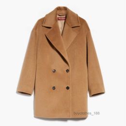 Women's Wool Coat Cashmere Coat Designer Fashion Show The Same Coat Classic Brand MaxMaras Womens Sheep Wool Double Breasted Short Coat Camel HDMG