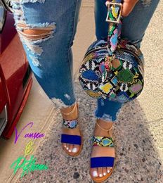 Fashion Summer Snakeskin Slides and Purses Set Candy Beach Slippers Women Nonslip Ladies Shoes Sandals 2 Two Strap Flip Flops6939559