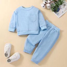 Clothing Sets BeQeuewll Kids Boys Girls For Fall Clothes Solid Color Long Sleeve Sweatshirt Tops And Elastic Casual Pants Outfits