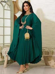 Ethnic Clothing Siskakia Muslim Fashion Solid Pleats Maxi Size Batwing Sleeve Long Dresses 2024 Saudi Moroccan Women Kaftan Turkish Abayas