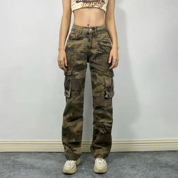 Women's Jeans Club Y2K Pants Hight Waist Straight Denim Green Cargo Pocket Casual Streetwear Trousers