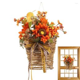 Decorative Flowers Sunflower Basket Decor Hand Woven Hangings Baskets Faux Wall Hanging Home Garland Decorations Fake Plants Thanksgiving