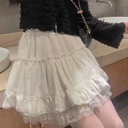 White Lace Mini Skirt for Women Girl Kawaii Short Summer Fairycore Clothes Korean Fashion Lolita Clothing Fairy Core 240420