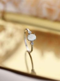 Cluster Rings Minimalist Pure 925 Silver Women's Ring Inlaid With Opal And Zircon Simple Design Classic Delicate Style For Party Wearing