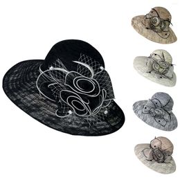 Wide Brim Hats Women's Large French Elegant Lace Sun With Floral Netting Fashion Wedding Guest Protection Panama Caps