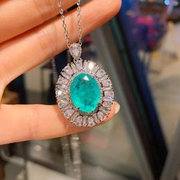 Pendants RUZZALLATI Charms Elegant Egg Shape 12 16mm Paraiba Lab Emerald Pendant Necklace Choker For Women Vintage Silver Color Jewelry