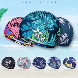 Fashion Figured Printed Swimming Cap Mesh Cloth Breathable Men Women Quick Drying Swim Hat Beach Pool Accessories 240426