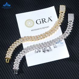 Hip Hop Mens Full Diamond Iced Out 12mm Cuban Link Chain Necklace 14k 18k Gold 925 Silver Moissanite Cuban Bracelet