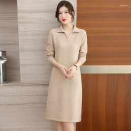 Casual Dresses Women's Dress 2024 Winter Small Knitted Commuting Temperament Mid Length Woollen Elegant Vintage