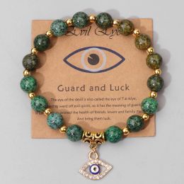 Strands Lucky Turkish Evil Eye Pendant Beads Bracelet Natural Stone With Card Charm Bangles Men Women Fashion Yoga Energy Jewellery