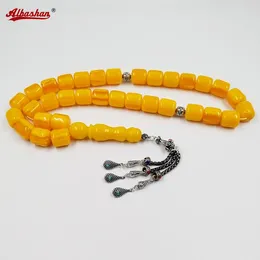 Strand Turkish Design Tasbih 33 Yellow Resin Beads Tibetan Silver Tassels