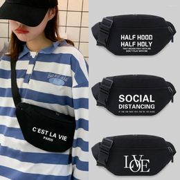 Waist Bags 2024 Student Bum Bag Text Pattern Messenger Chest Leisure Sports Canvas Fanny Pack Convenient