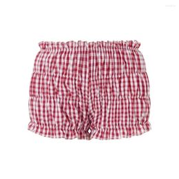 Women's Shorts Y2k Clothes Pants Sweet Ruffles Cake Elastic Plaid Red And White Low Waist Ruffled Women