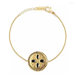 Charm Bracelets Vintage Stainlesss Steel Round For Women Black Enamel Gold Colour Chain Bracelet On Hand Pulseras Mujer Wholesale