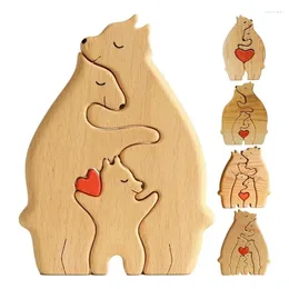 Decorative Figurines Wooden Bear Family Statue Mother's Day Ornaments Wood Craft Figurine Desktop Table Carving Model Home Decoration