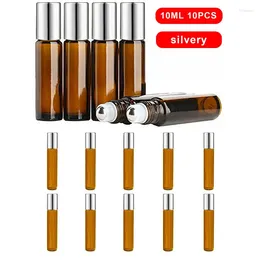 Storage Bottles 10Pcs 5/10ml Empty Amber Roll On Glass Pulse Essential Oil Roller Ball Makeup Tools Refillable Liquid Container