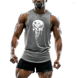Men's Tank Tops Y2k Gym Fashion Sports Running Shirt Vest Fitness Outdoor Skull Print White Muscle Fit