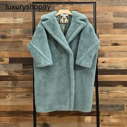 Maxmaras Coat Teddy Bear Womens Cashmere Coats Wool Winter 2024 New Star Style Grass Green Fur Particle Camel Fleece Mediu A44a