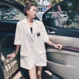 Summer Short Sleeve Blazer Women Streetwear Casual Loose Vintage Thin Tops Black Suit Korean Fashion Jacket Coat 240417