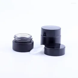 Storage Bottles 200pcs Wholesale Cream Container Matte Black Glass Jar With Wood Grain Plastic Lid 5g 10g 15g 20g 30g 50g Cosmetic Jars