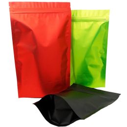 Bags 100pcs Standing Up Aluminium Foil Zip Lock Bags Matt Finish in Black/Red/Green Color, Plastic Zipper Close Grocery Packing Pouch