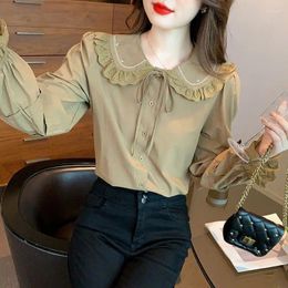 Women's Blouses Autumn Winter Fashion Elegant Polo Neck Long Sleeve Doll Face Blouse Casual Versatile Western Solid Color Clothing Women