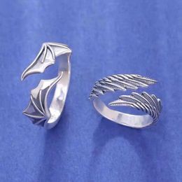 Band Rings Couple Ring Adjustable Valentines Day Gift Open Fashion Angel Wings Lover Ring Jewellery Couple Ring Q240427