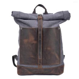 Backpack M607 European American Retro Washed Canvas Men's With Large Capacity Roll Top Expansion Outdoor Hiking Bag