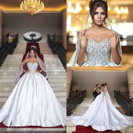 Size Bling Dubai Arabic Plus Ball Gown Dresses Beads Sequins Sweetheart Backless Sweep Train Country Wedding Dress