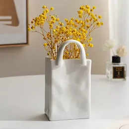 Vases Vintage Handbag Flower Basket Ceramic Hydroponic Vase Tabletop Decoration Creative Arrangement Minimalist Modern Bon