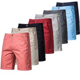 Summer 100% Cotton Solid Shorts Men High Quality Casual Business Social Elastic Waist 10 Colors Beach 240415