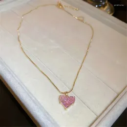 Choker 2024 Delicate Pink Love Zircon Clavicle Necklace Fashion Trend Unique Design Elegant Women Jewelry Party Gift Wholesale
