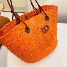 Straw Designer Bag Plain Knitting Crochet Embroidery Open Casual Tote Interior Compartment Two Thin Straps Leather Floral Fashion Women Purs