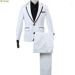 Men's Suits White Black Trimmed Suit Jacket With Pants Dress Two Piece Wedding Party Trousers S M L XL XXL XXXL