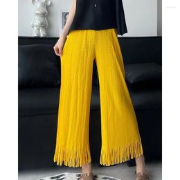 Women's Pants Miyake Pleated Loose Straight Leg Fashionable Tassel Lace Flared Summer Comfortable And Casual Cropped