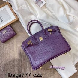 Designer Ostrich Handbag Small Platinum Layer Pattern Sea Anemone Purple Bag One Shoulder Crossbody Genuine Leather