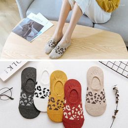 Women Socks Fashion Trend Summer Shallow Mouth Invisible Ankle Boat Korean Leopard Silicone Non-slip Cotton