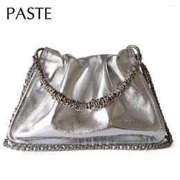 Evening Bags 2024 Sale Chain Strap Design Silver Cloudy Shell Bag Cowhide Leather Women's Handbag Luxurious Armpit Shoulder