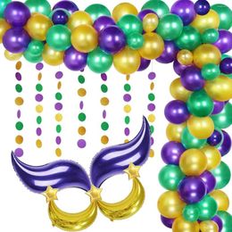 Party Decoration Mardi Gras Decorations Purple Green Gold Balloon Garland Arch Kit Mask Balloons For Fat Tuesday Supplies