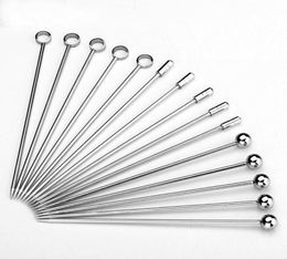 1000pcs New Metal Fruit Stick Stainless Steel Cocktail Pick Tools Reusable Silver Cocktails Drink Picks 43 Inches 11cm kitchen Ba7539911