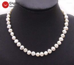 Choker Qingmos White 8-9mm Natural Freshwater Pearl Chokers Necklace For Women With 17'' Baroque Fine Jewellery Nec6139