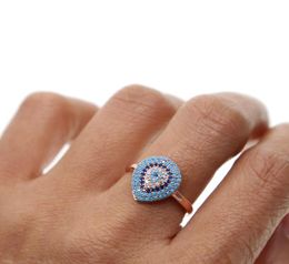 Wedding Rings Arrived ROSE Gold Color Mix Pave Blue Turquoises Cz Turkish Charm Delicate Knuckle Lucky Fashion Women4402501