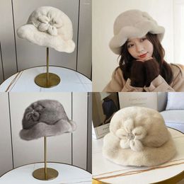Women's Berets Thermal Fur Flower Hat Winter Mink Fashion Top Elegant Peplum Design Trend Basin Original Quality