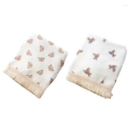 Blankets Baby Blanket Cotton Receiving With Bear Pattern Tassel For Infant Kids Boy Girl Gender Neutral Non-fluorescent